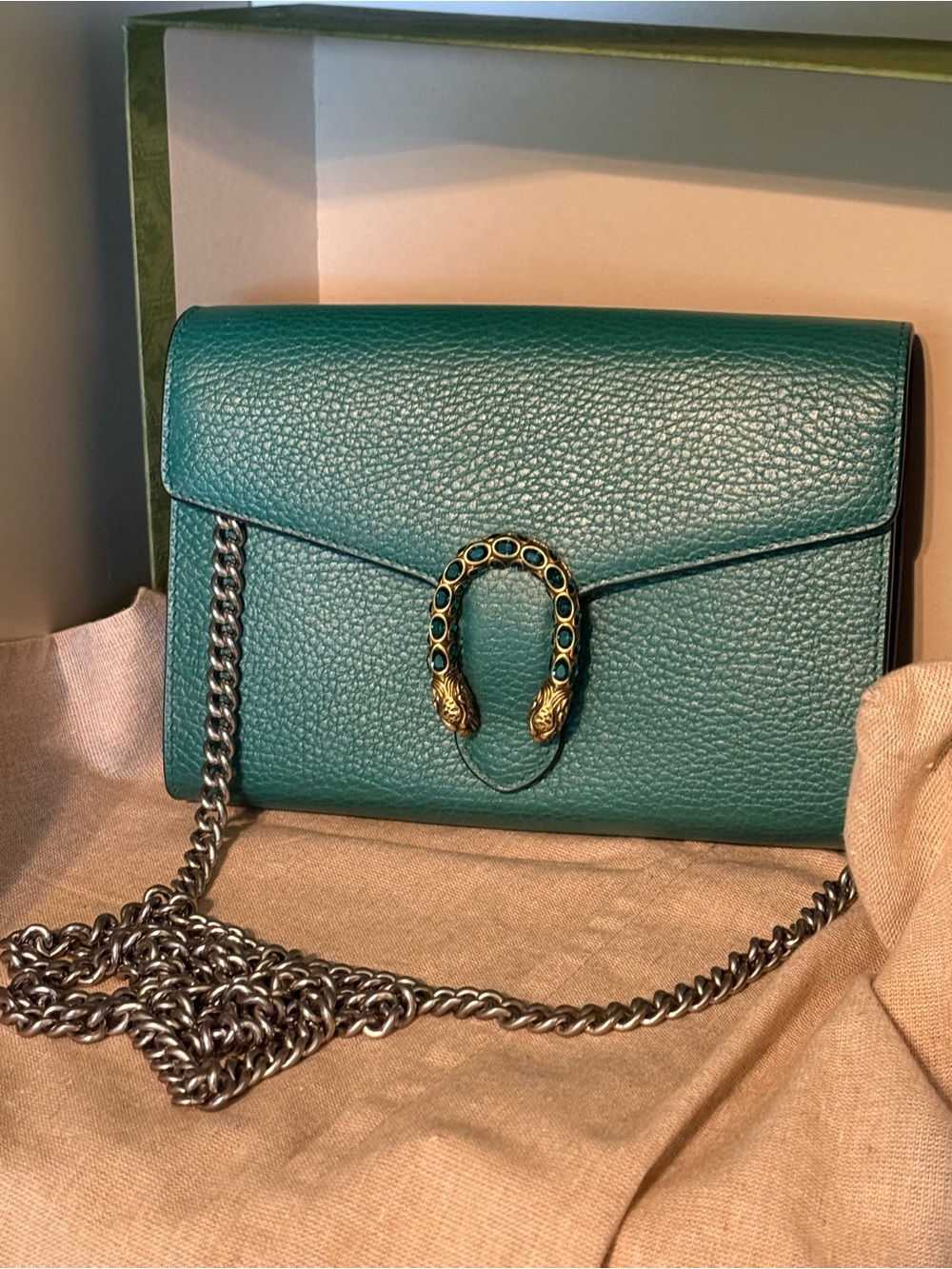 Gucci Dionysus shoulder bag teal pebbled-leather 8 inch